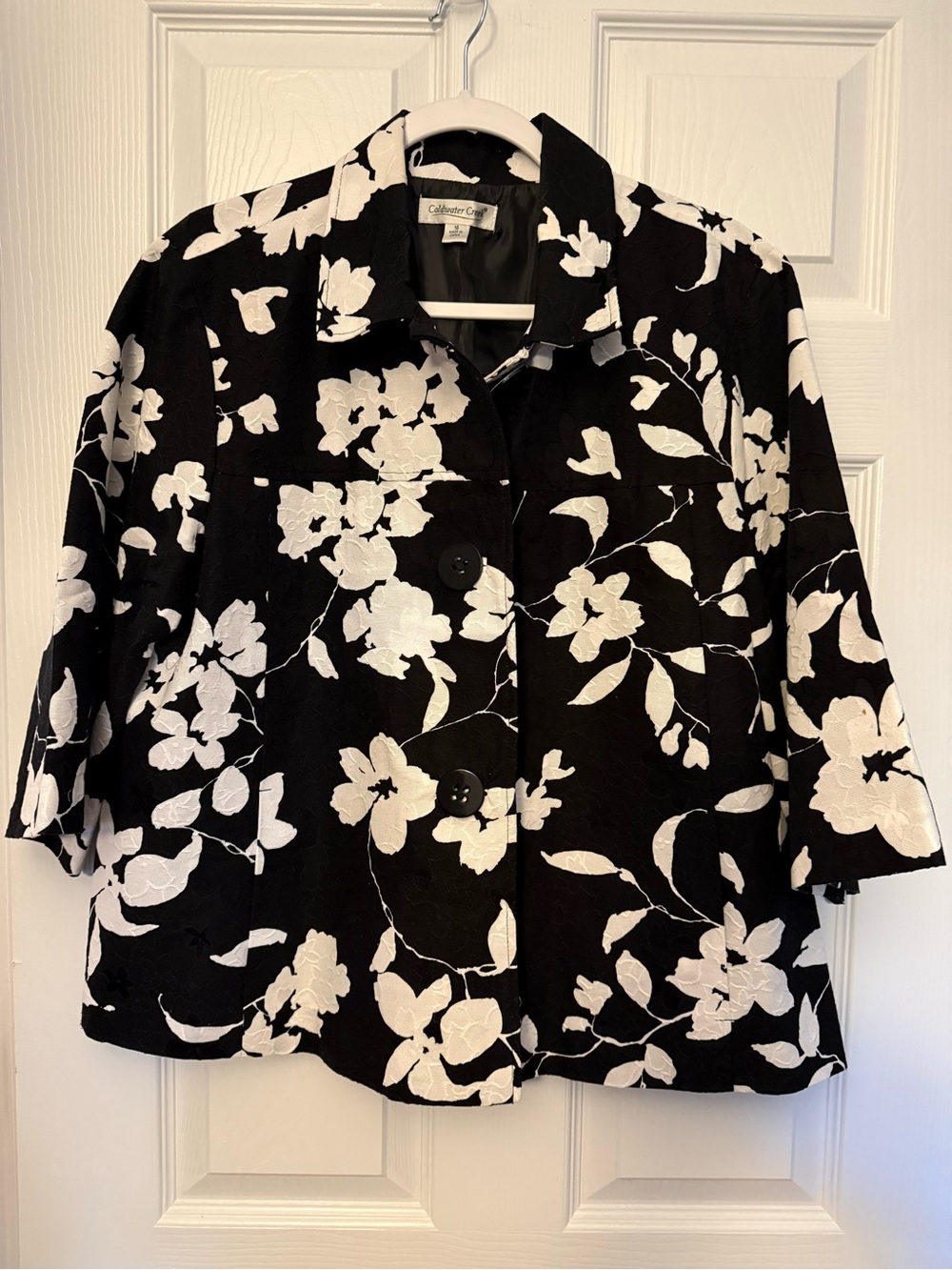 Coldwater Creek Black & White Floral Button-Front Jacket Sz 16